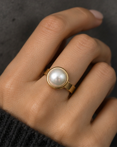 Perlenring 14K Vergoldeter Edelstahl, Eleganter Damenring Muschelkernperle, Ring mit Perle, Minimalistisch, Brautring, Geschenk für Frauen